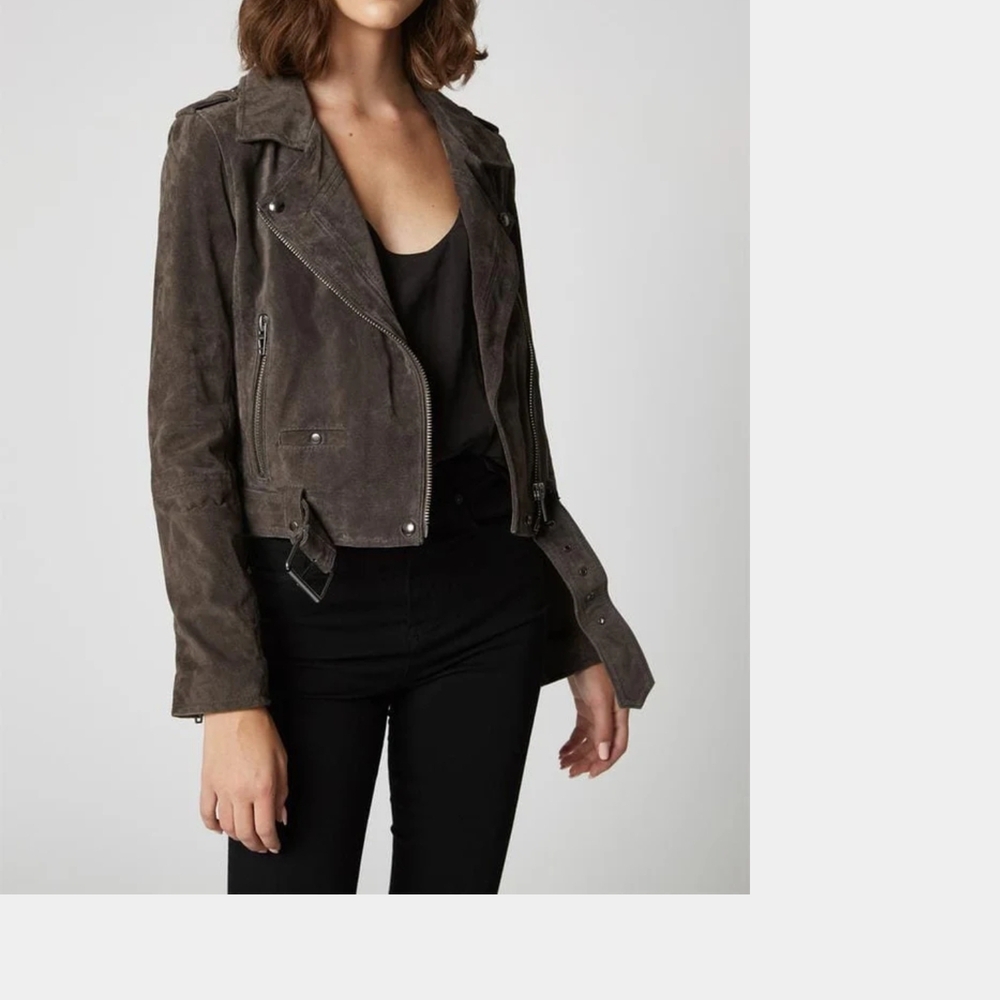 BLANKNYC French Grey Suede Leather Moto Jacket Cropped Motorcycle NWT Size S - Picture 6 of 11